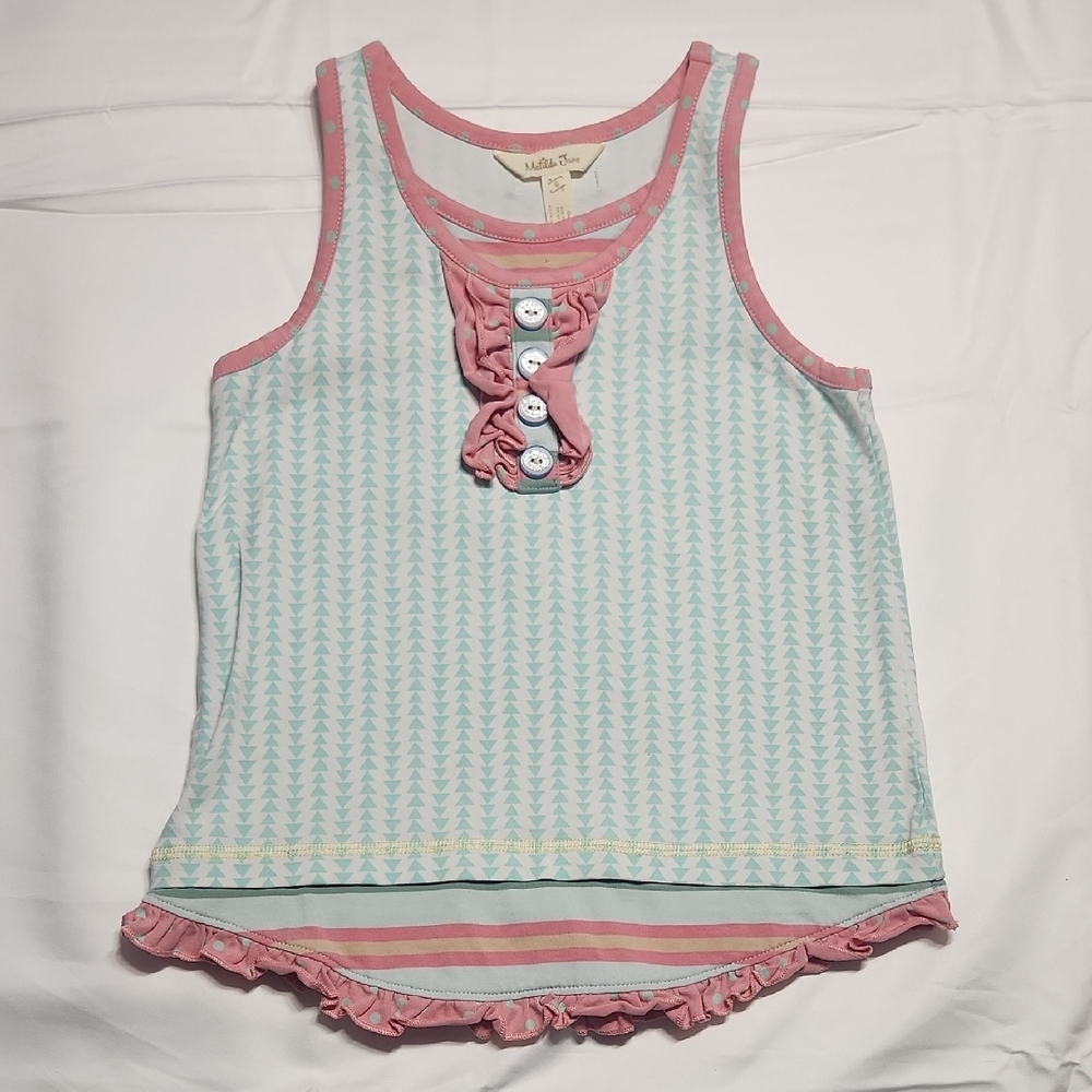 Matilda Jane Girls Tank Size 6 | Ruffle Hem Polka Dot Trim Sleeveless Shirt